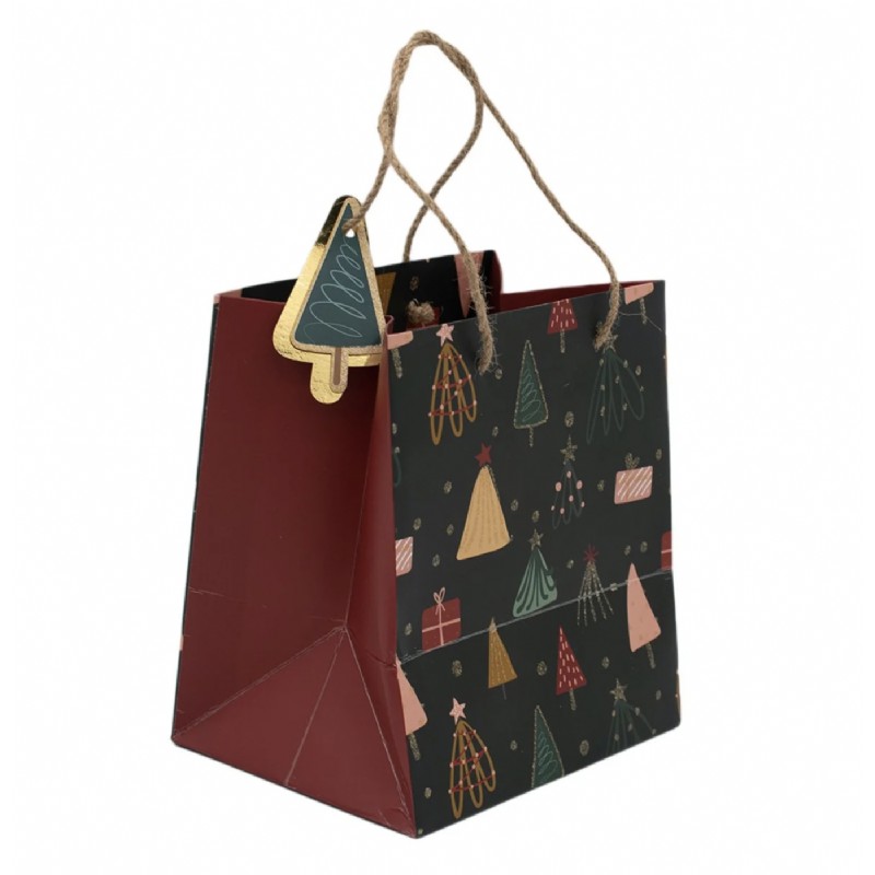 Yılbaşı Ağaç Desenli Karton Çanta