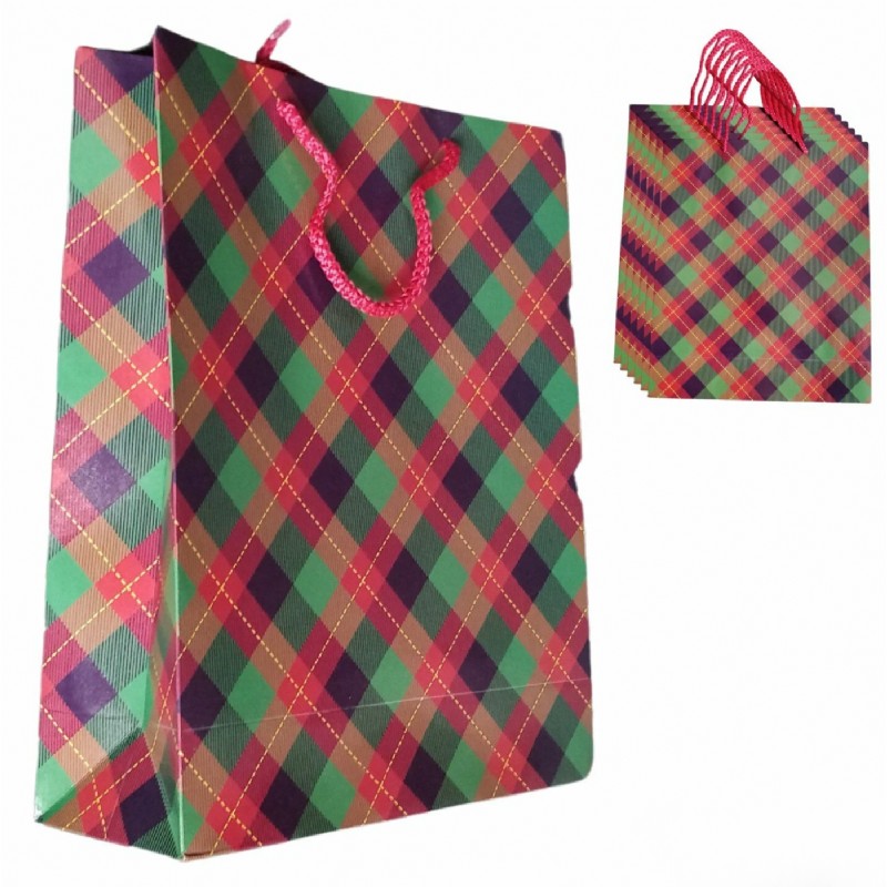 Ekose Desenli İpli Karton Çanta