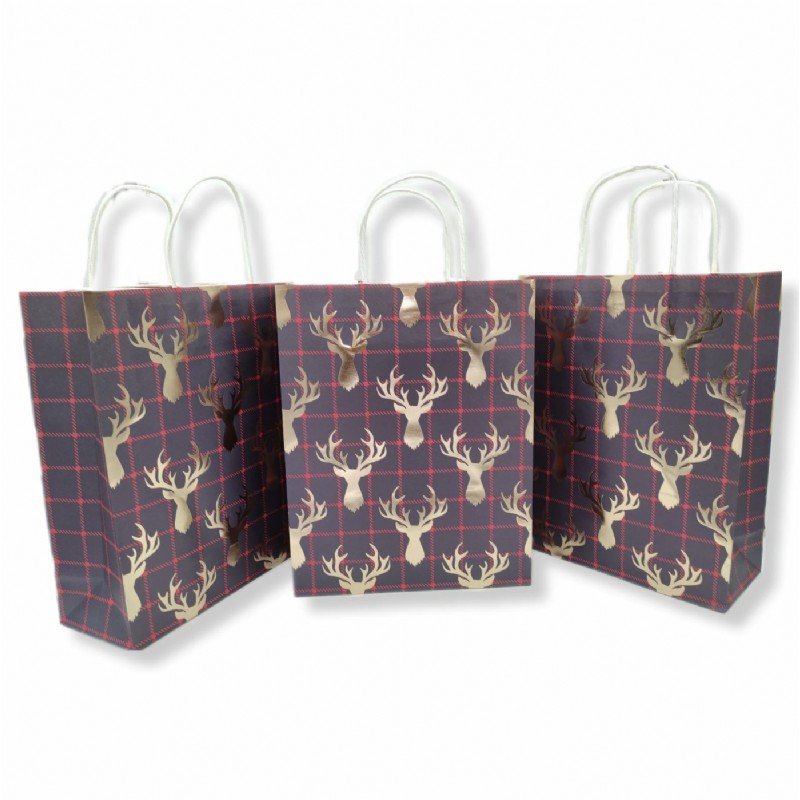 Yılbaşı Geyik Desenli Kağıt Çanta