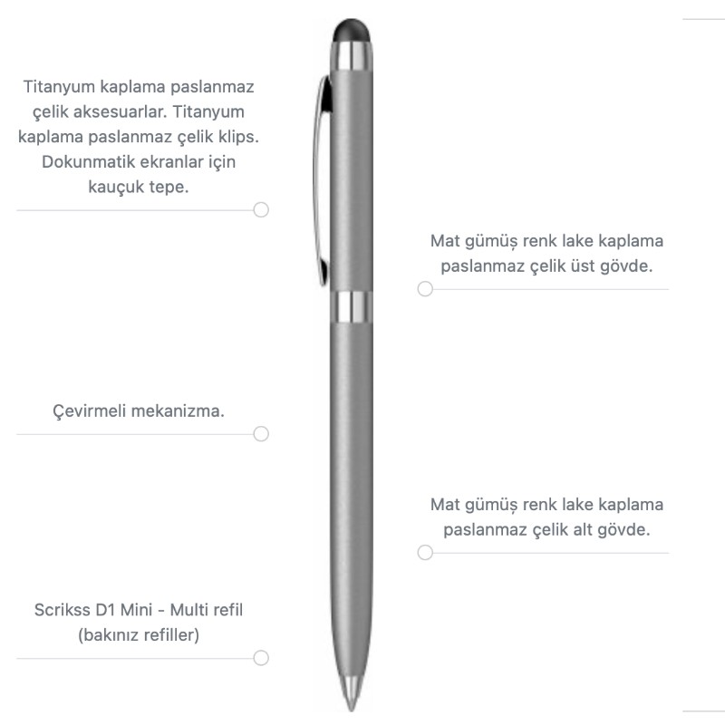 Scrikss Tükenmez Kalem Stylus Mini Touch Pen 799