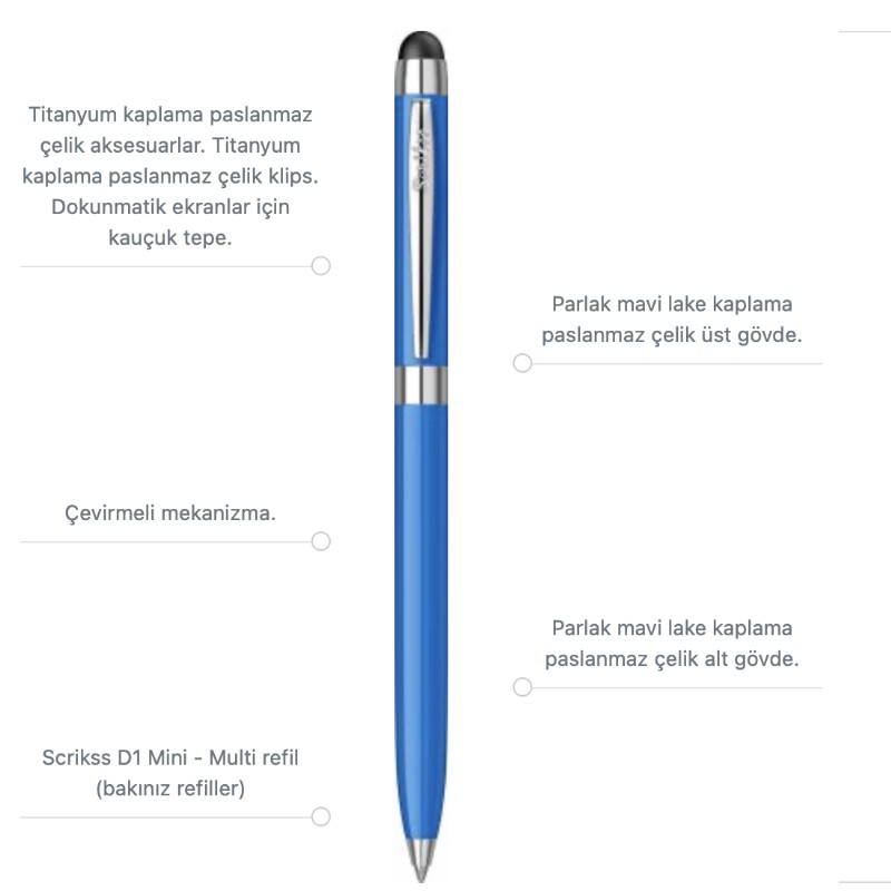 Scrikss Tükenmez Kalem Stylus Mini Touch Pen 799