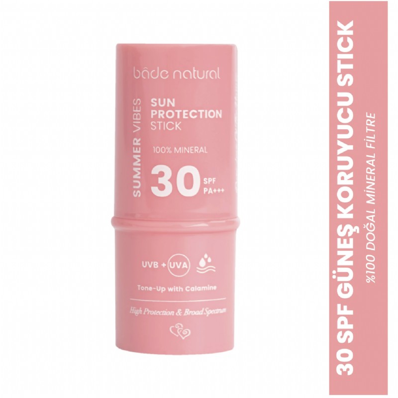 Bade Natural Pembe %100 Mineral Filtreli ve Doğal Güneş Koruyucu Stick 30 Spf Kalaminli
