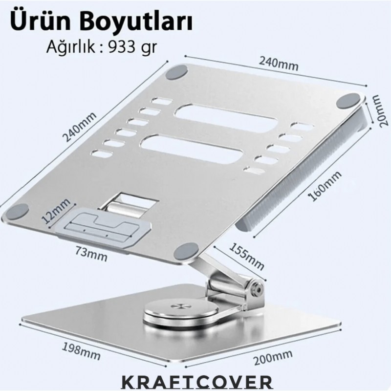 Kraftcover 360 Derece Dönebilen Çift Açılı Laptop & Telefon Yükseltici Stand