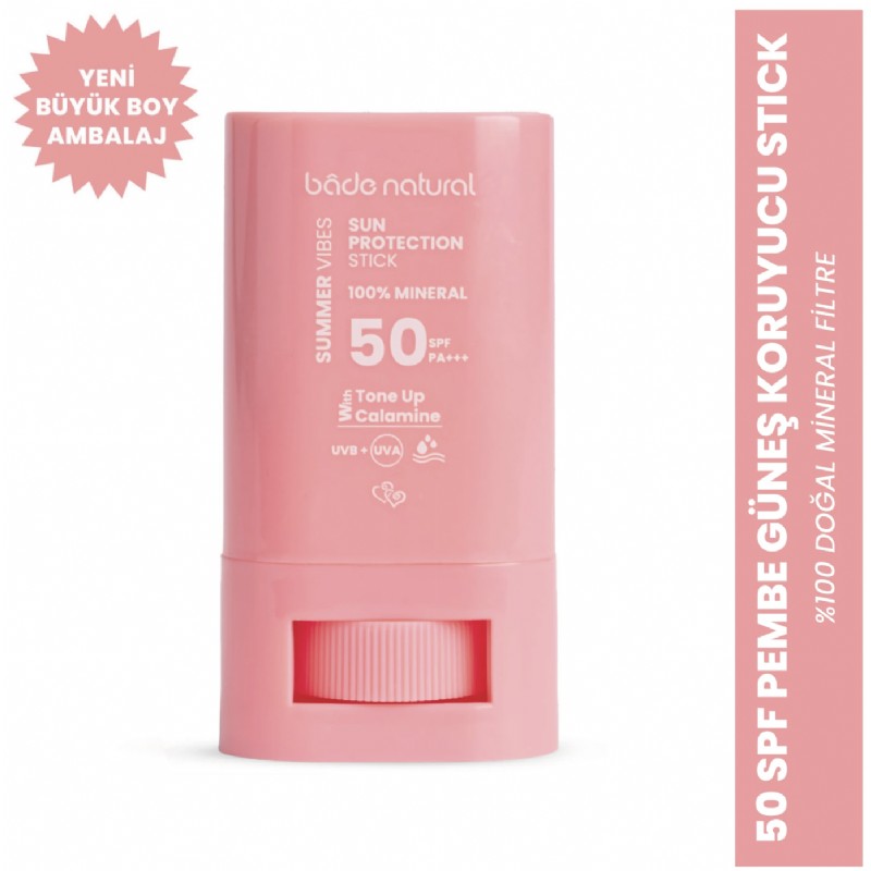 Bade Natural 50 SPF Ton Eşitleyici ve Cilt Aydınlatıcı Pembe Yüksek Korumalı Güneş Stick