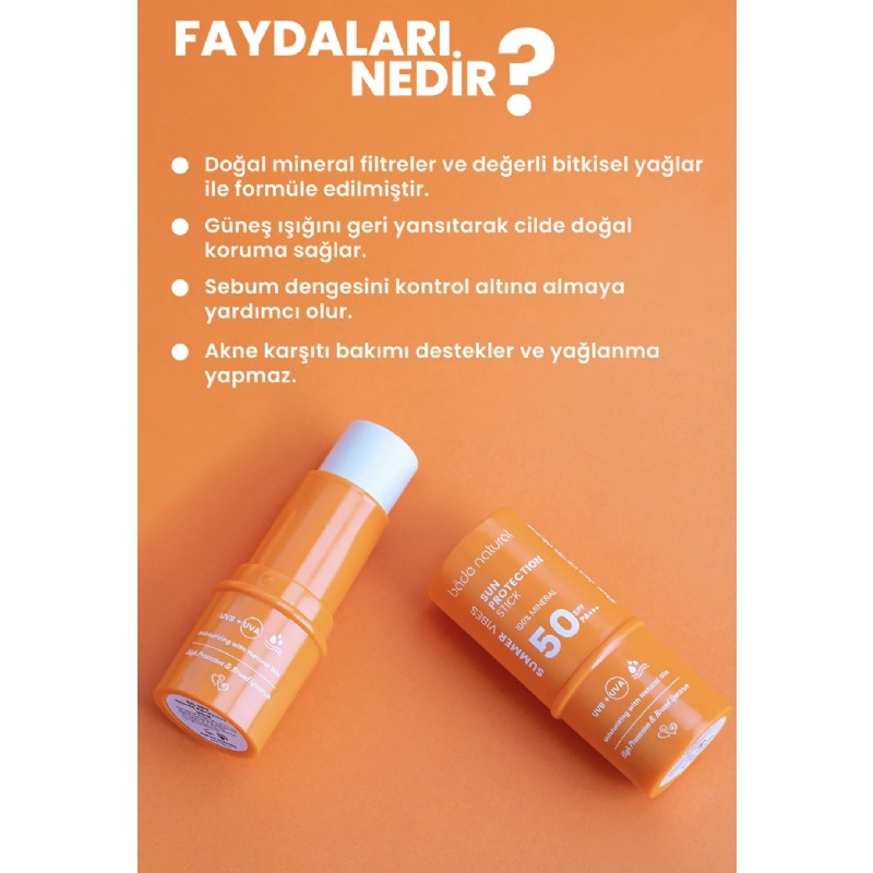 Bade Natural %100 Mineral Filtreli 50 Spf Besleyici Güneş Koruyucu Stick