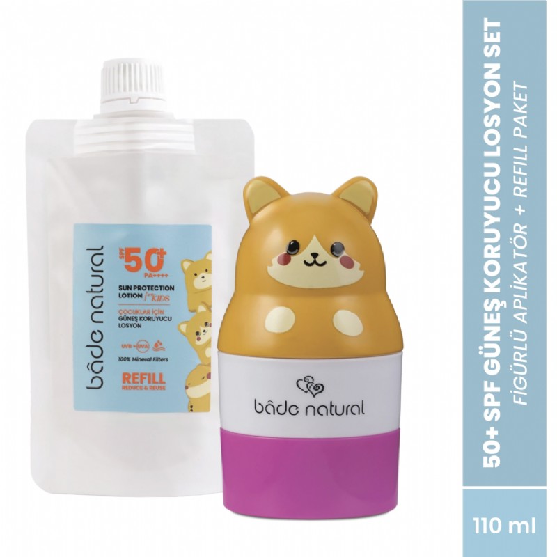Bade Natural Çocuk Güneş Koruyucu Losyon 50+ SPF %100 Doğal Refill Paket + Figürlü Aplikatör Set