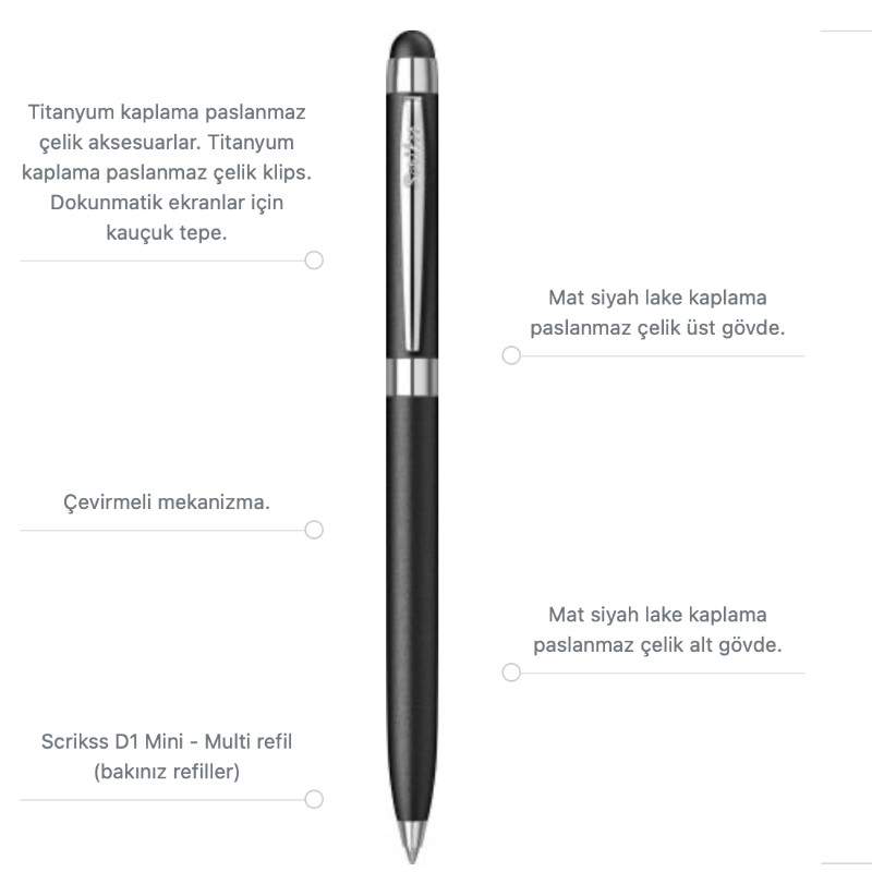Scrikss Tükenmez Kalem Stylus Mini Touch Pen 799