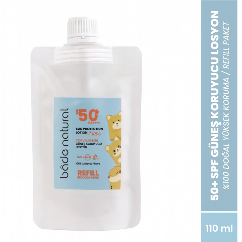 Bade Natural Çocuk Güneş Koruyucu Losyon 50+ SPF Yüksek Korumalı %100 Doğal Refill Paket