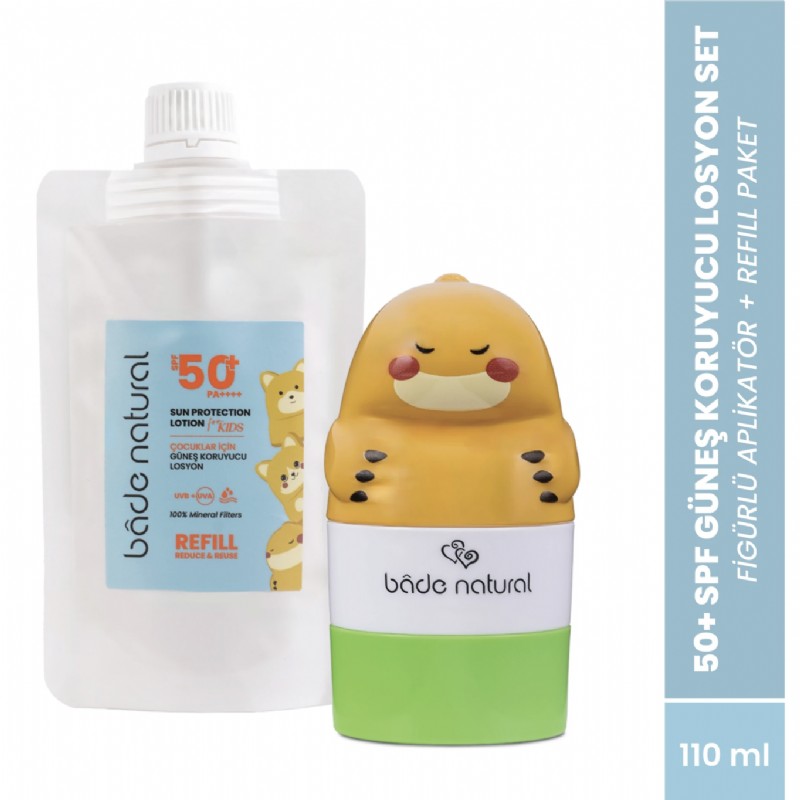 Bade Natural Çocuk Güneş Koruyucu Losyon 50+ SPF %100 Doğal Refill Paket + Figürlü Aplikatör Set