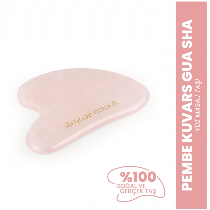 Bade Natural Yeşim / Pembe Kuvars Gua Sha %100 Doğal Ve Gerçek Yüz Masaj Taşı