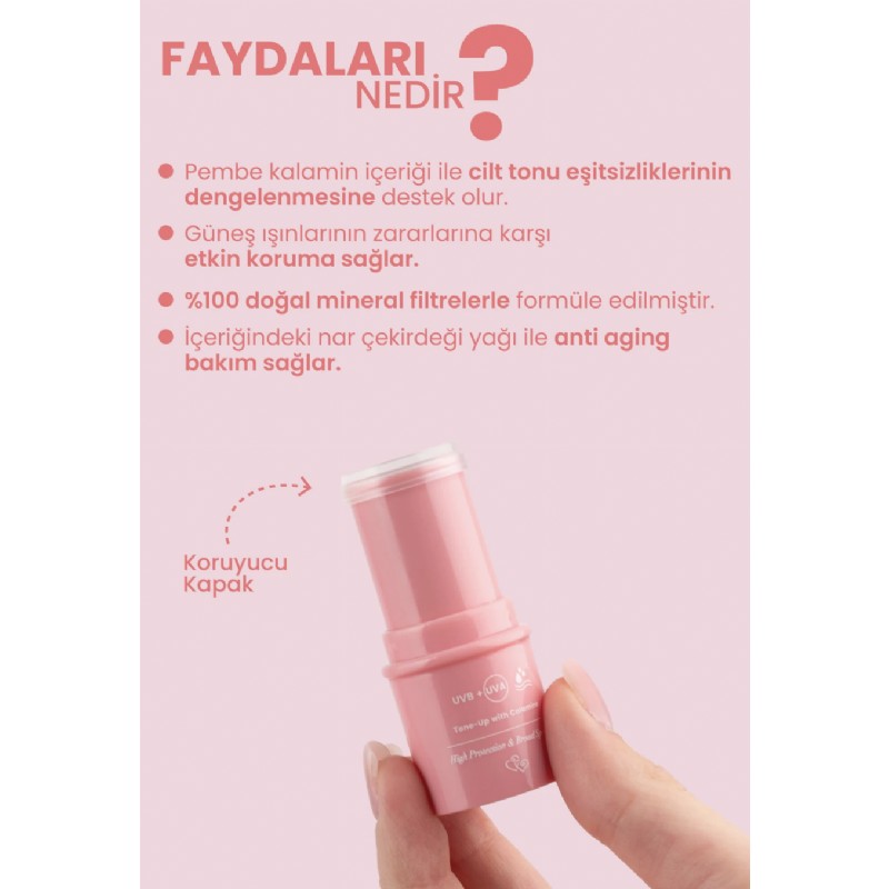 Bade Natural Pembe %100 Mineral Filtreli ve Doğal Güneş Koruyucu Stick 30 Spf Kalaminli