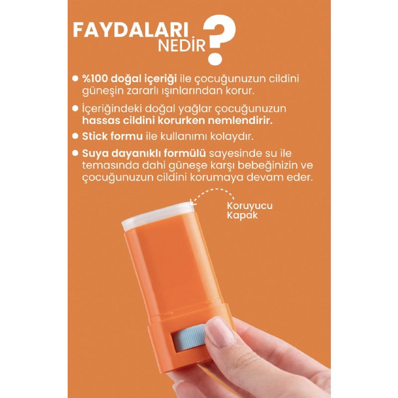 %100 Doğal ve Mineral Filtreli Yüksek Korumalı Çocuk Güneş Koruyucu Stick