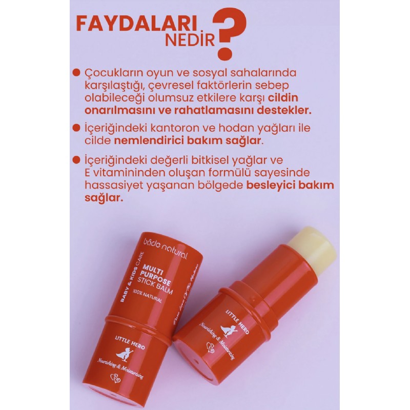 Bade Natural Little Hero %100 Doğal Stick Onarıcı ve Rahatlatıcı Çok Amaçlı